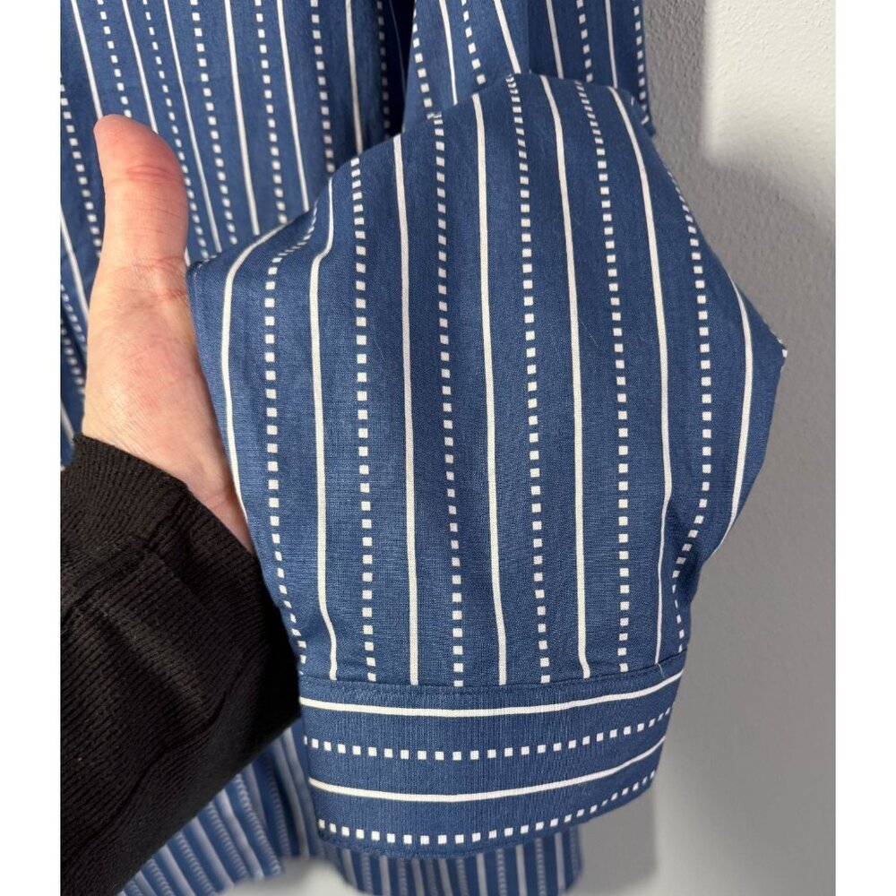 Roamans Womens Button Up Blouse Blue White Stripes Plus Size 26W 100% Cotton - Picture 7 of 12
